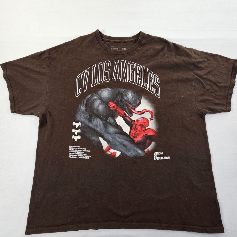 Venom vs Spider-Man Los Angeles Brown Short Sleeve Cotton T-Shirt Men's 2XL